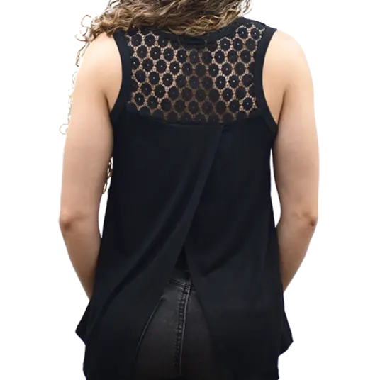 Born to Ride Tank with Star & Wings Graphic and Lace Back Details Boutique of Leathers/Open Road