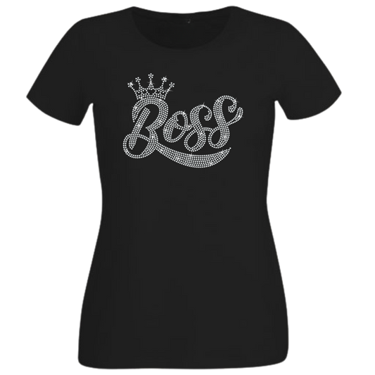 Boss with a Crown Rhinestone Shirt – Girl Boss Sparkle Bling Tee | Blingdazzel