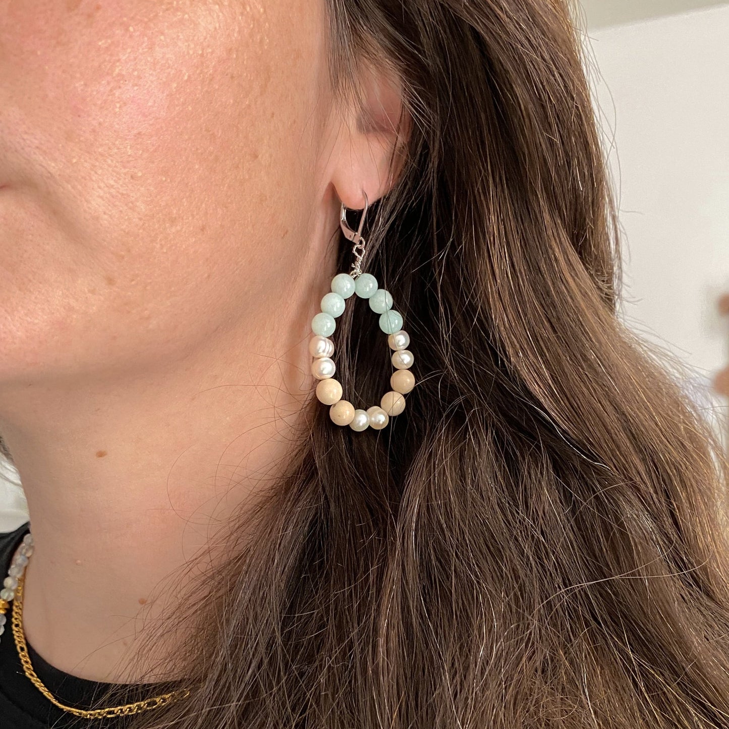 Boucles d’oreilles en amazonite et perles d’eau douce |-CALANQUES - Velora Luxury Fashion