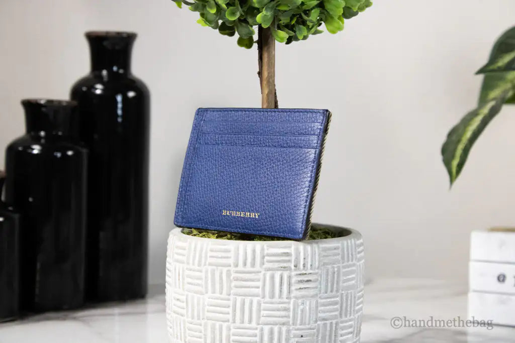 Burberry House Check Chase Blue Leather Money Card Case - Velora Luxury Fashion