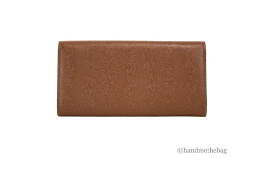 Burberry Porter Tan Leather Branded Embossed Clutch Flap Wallet - Velora Luxury Fashion