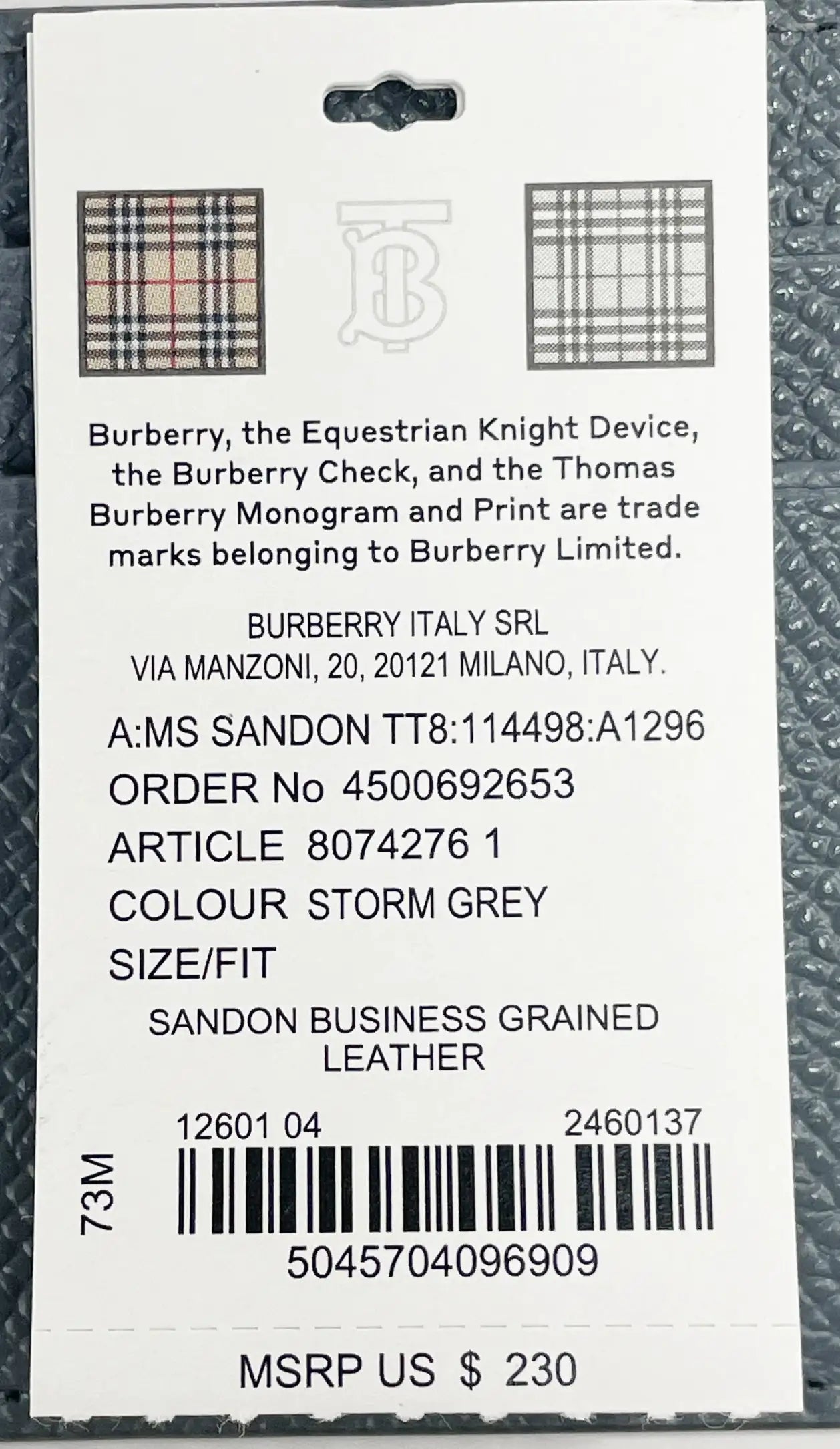 Burberry Sandon Grey Grained Leather Card Case Wallet - Velora Luxury Fashion