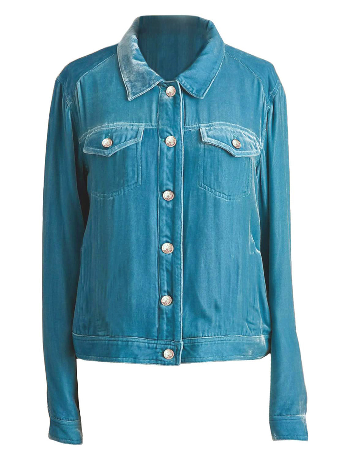 Button Up Long Sleeve Jacket with Chest Pockets - Velora Luxury Fashion