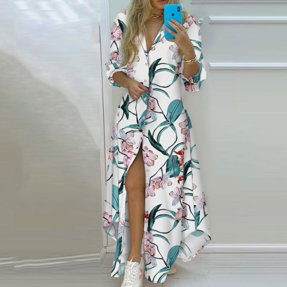 Women's Long Dress Green Rayon Blend - Velora