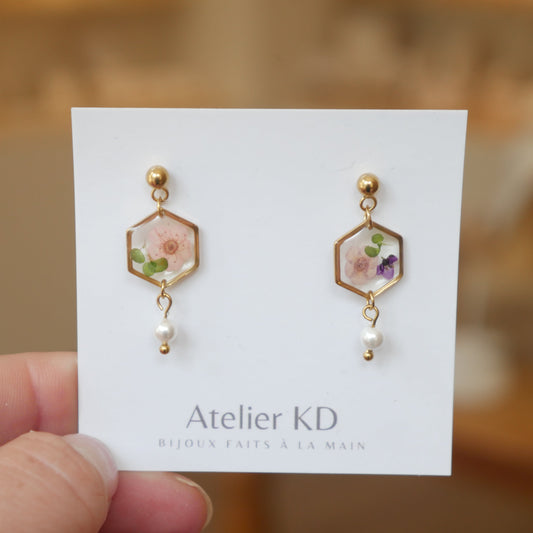 Boucles dβoreilles ChloΓ© rose - Hexa (petit) - Velora