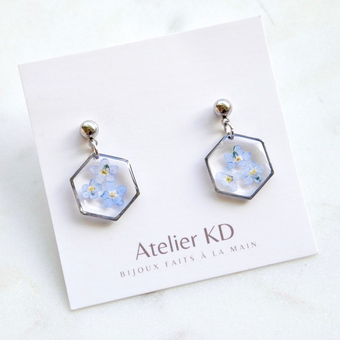 Boucles d’oreilles Mia - fleurs de myosotis - hexa - Velora