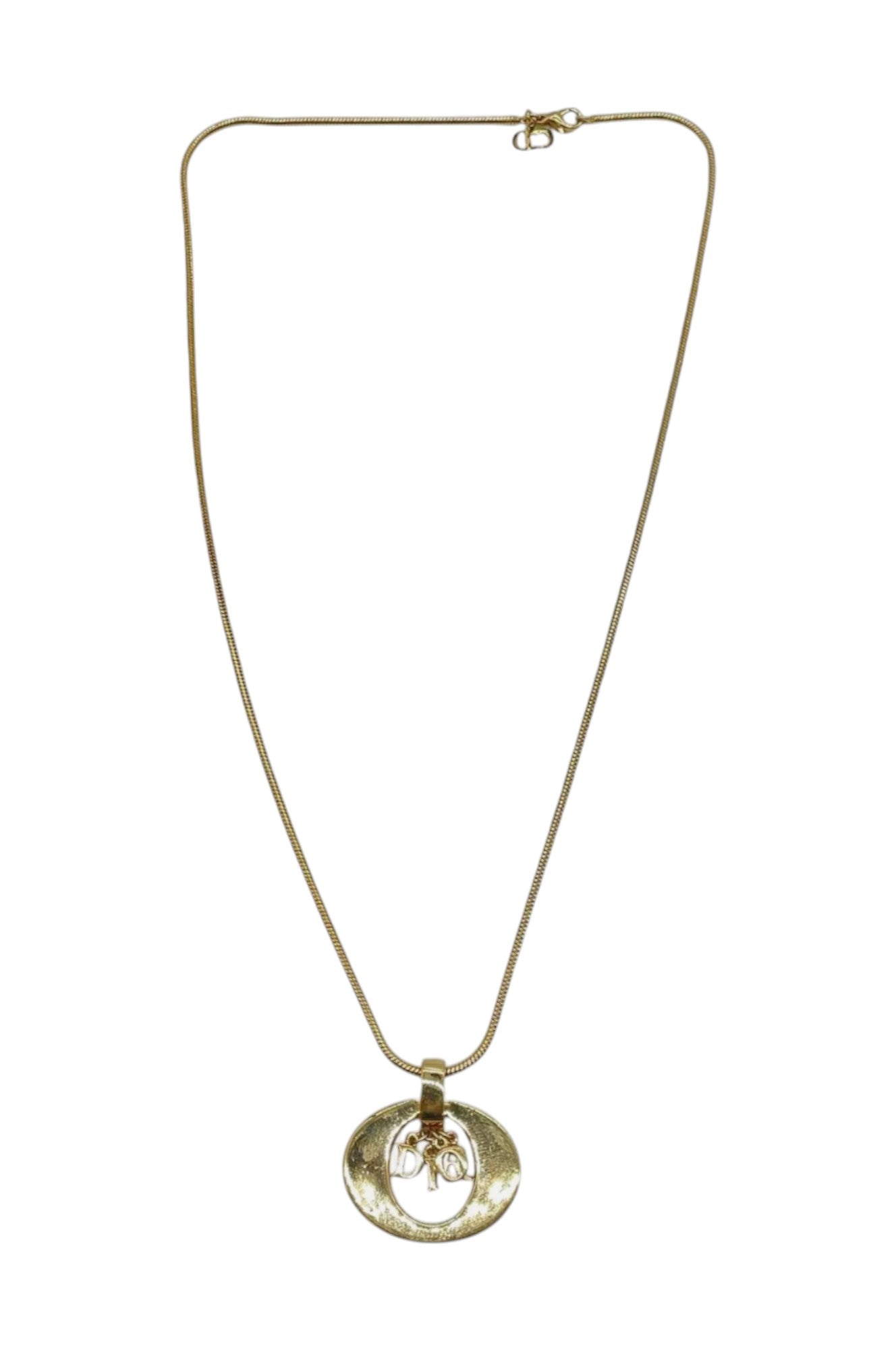 Auth Christian Dior CD logo/Rhinestone Pendant Necklace SK010207 - Velora