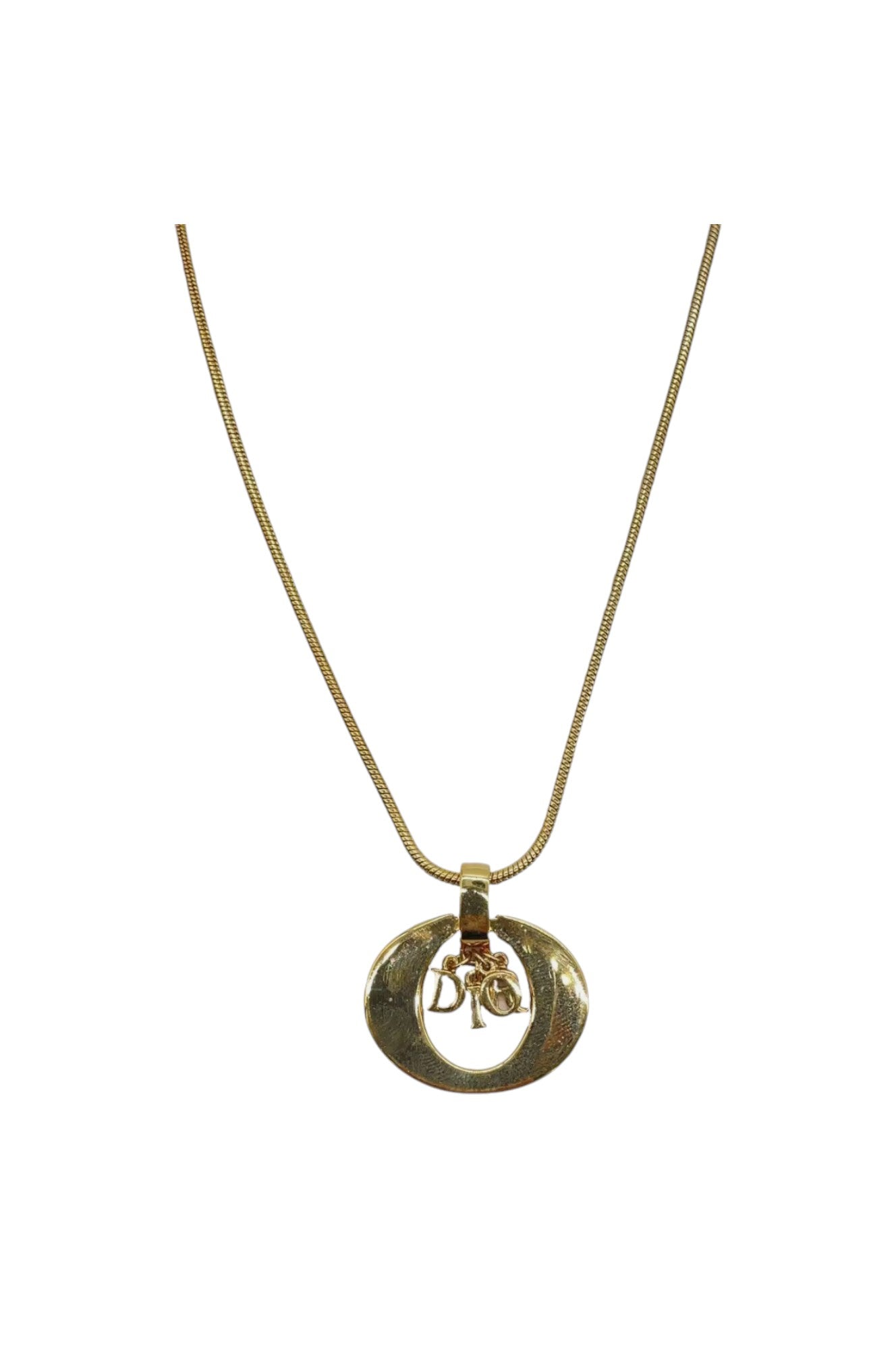 Auth Christian Dior CD logo/Rhinestone Pendant Necklace SK010207 - Velora