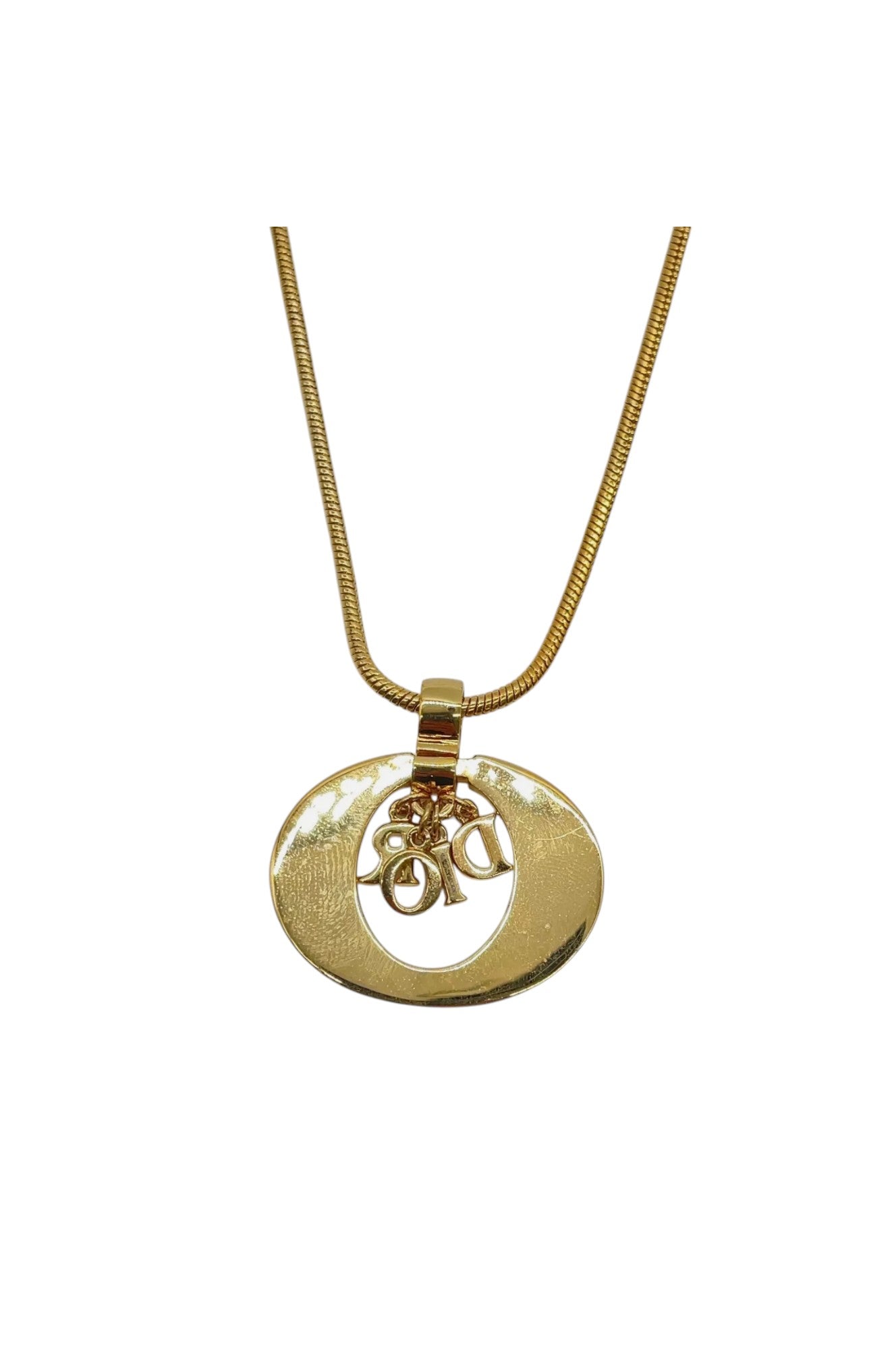 Auth Christian Dior CD logo/Rhinestone Pendant Necklace SK010207 - Velora