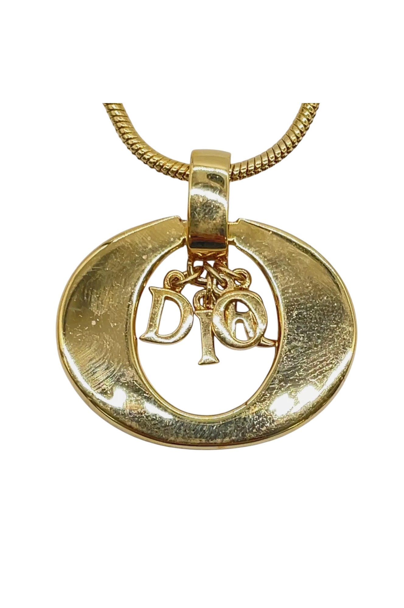 Auth Christian Dior CD logo/Rhinestone Pendant Necklace SK010207 - Velora