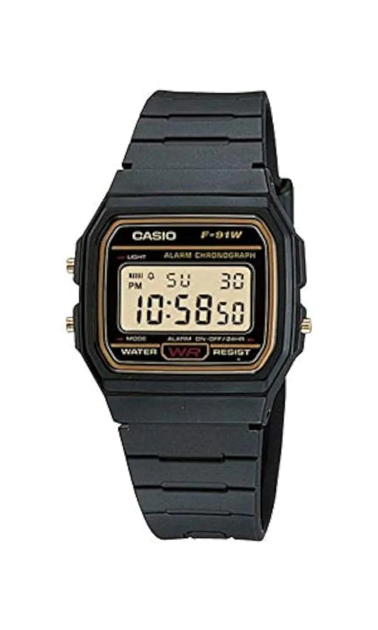 Casio F91WG-9 Mens Retro Black Band Gold Face Alarm Chronograph Digital Watch - Velora Luxury Fashion