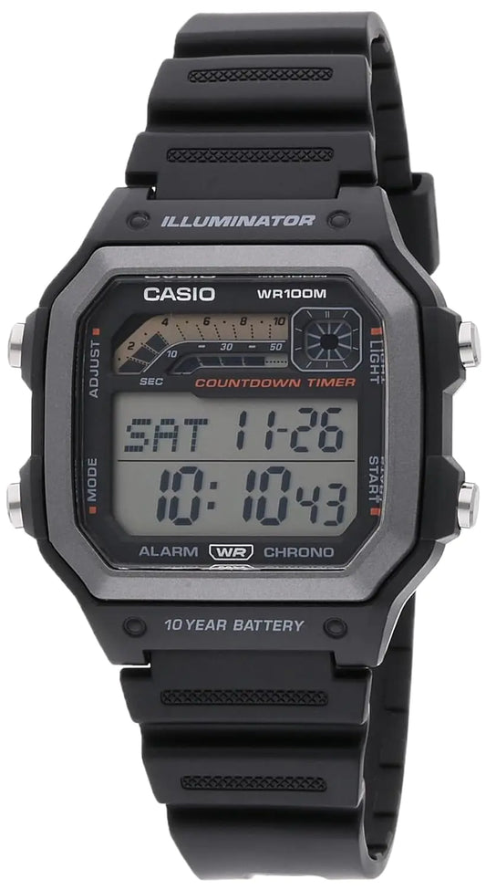 Casio WS1600H Series | Men’s Watch | Sports Design | Black | Stopwatch | Countdown Timer | LED Light with Afterglow | 100M WR | Daily Alarm | Auto Calendar | World Time | 10 Year Battery - Velora Luxury Fashion