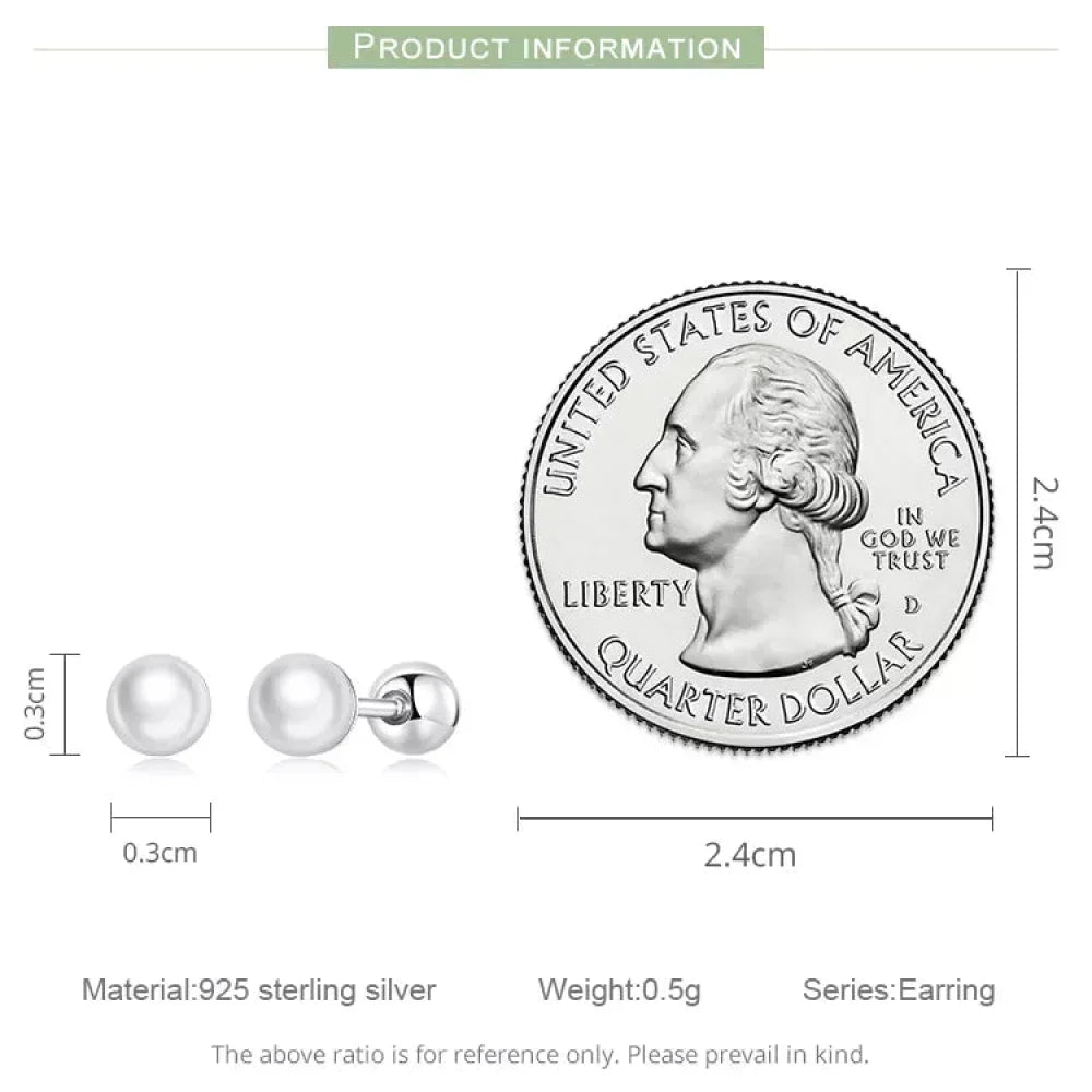 Charm And Elegance: 925 Sterling Silver Pearl Beads Screw Stud Earrings - Velora Luxury Fashion