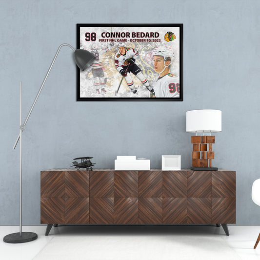 Connor Bedard 20x29 Framed Canvas Blackhawks First Game - Velora Luxury Fashion