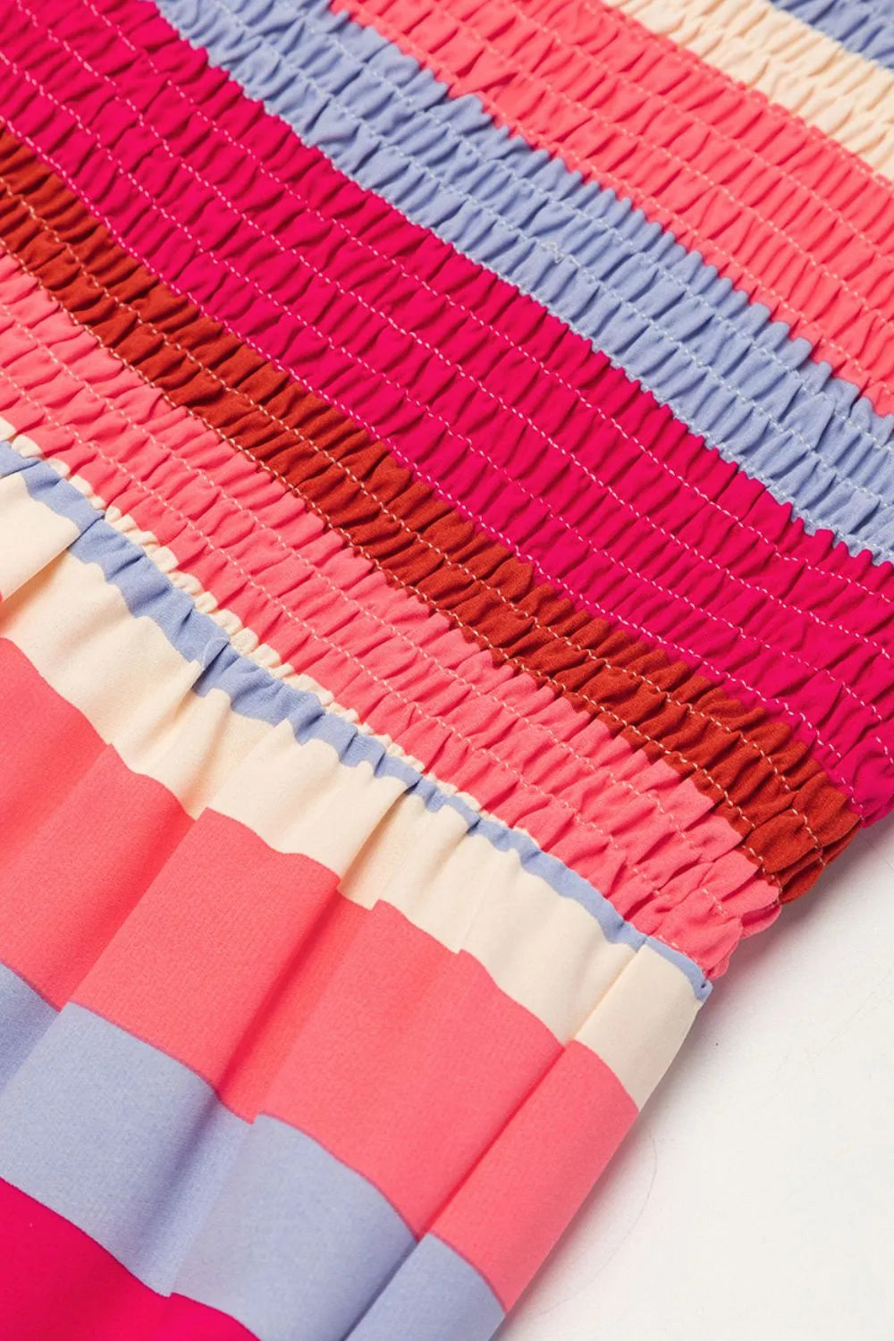 Contrast Stripe Wide Strap Smocked Tiered Dress - Velora Luxury Fashion