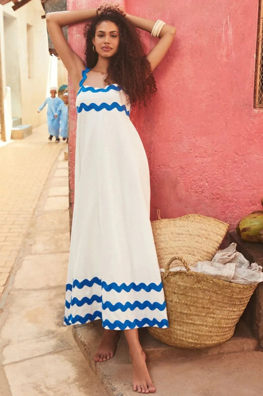 Contrast Trim Square Neck Wide Strap Dress - Velora Luxury Fashion