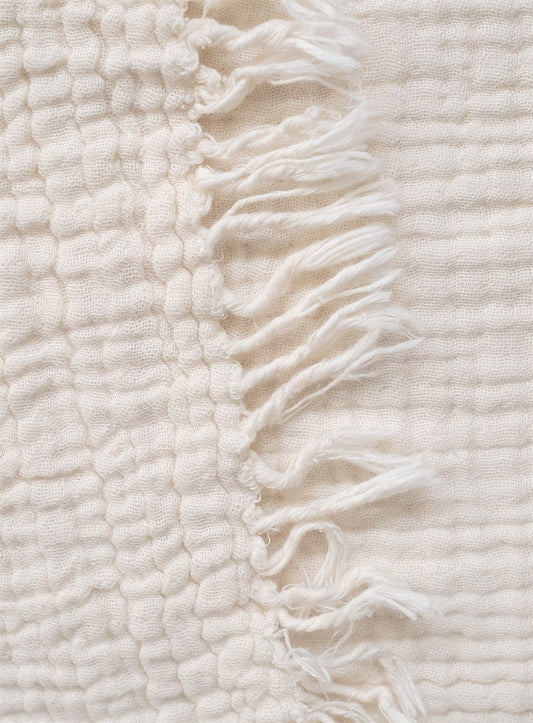 Cotton Beige Boho Throw Blanket - Velora Luxury Fashion