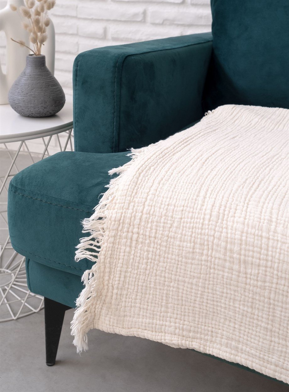 Cotton Beige Boho Throw Blanket - Velora Luxury Fashion