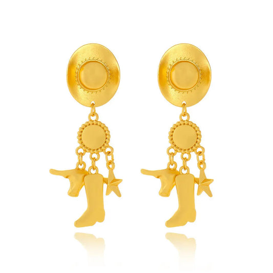 Creative Long Cowboy Hat Eardrops Earrings - Velora