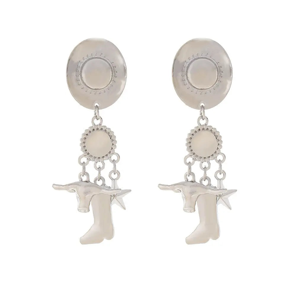 Creative Long Cowboy Hat Eardrops Earrings - Velora