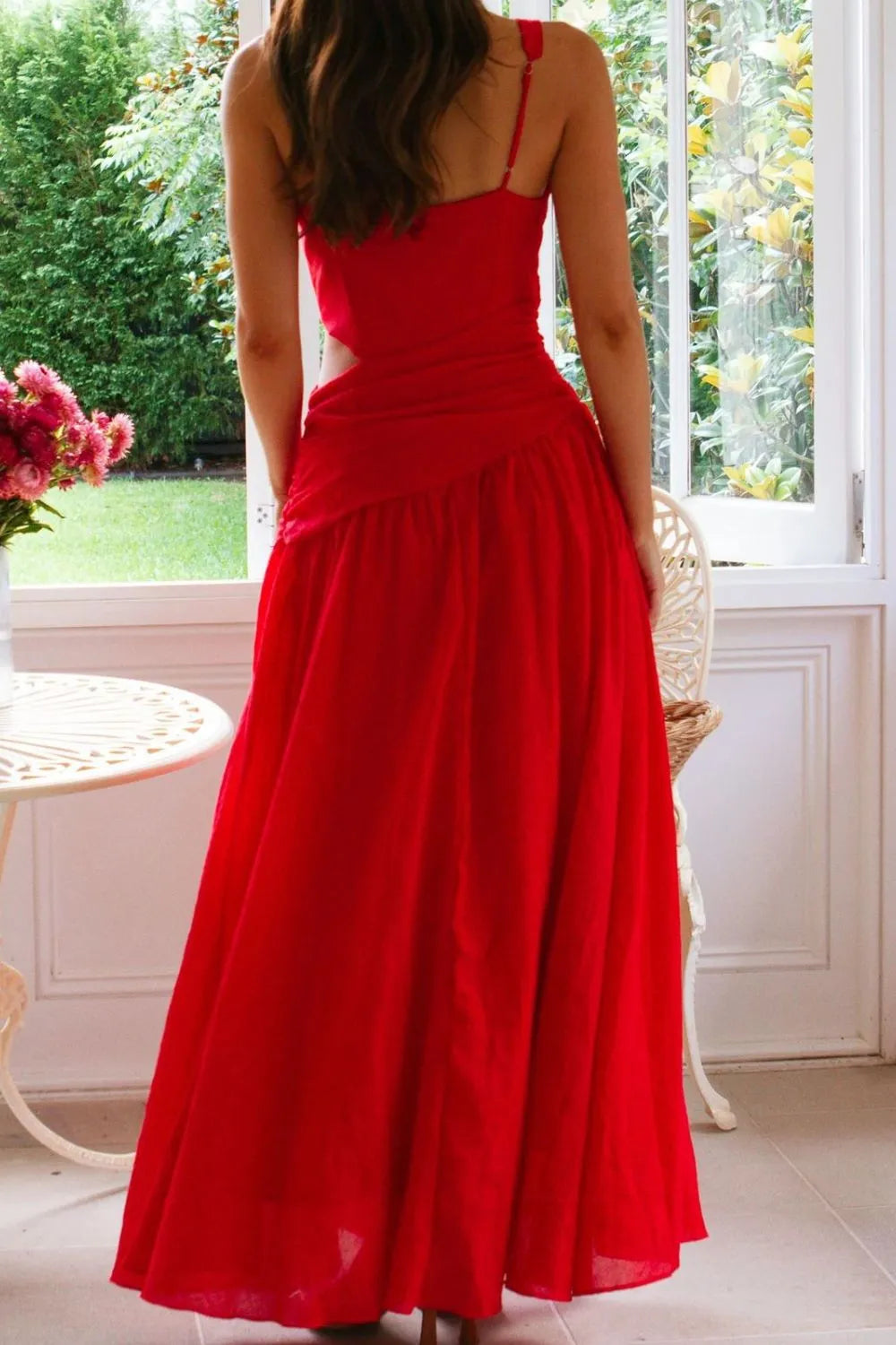 Cutout Back V-Neck Dress - Velora