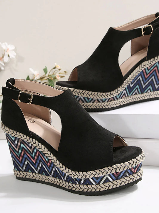 Cutout Platform Wedge Sandals - Velora Luxury Fashion
