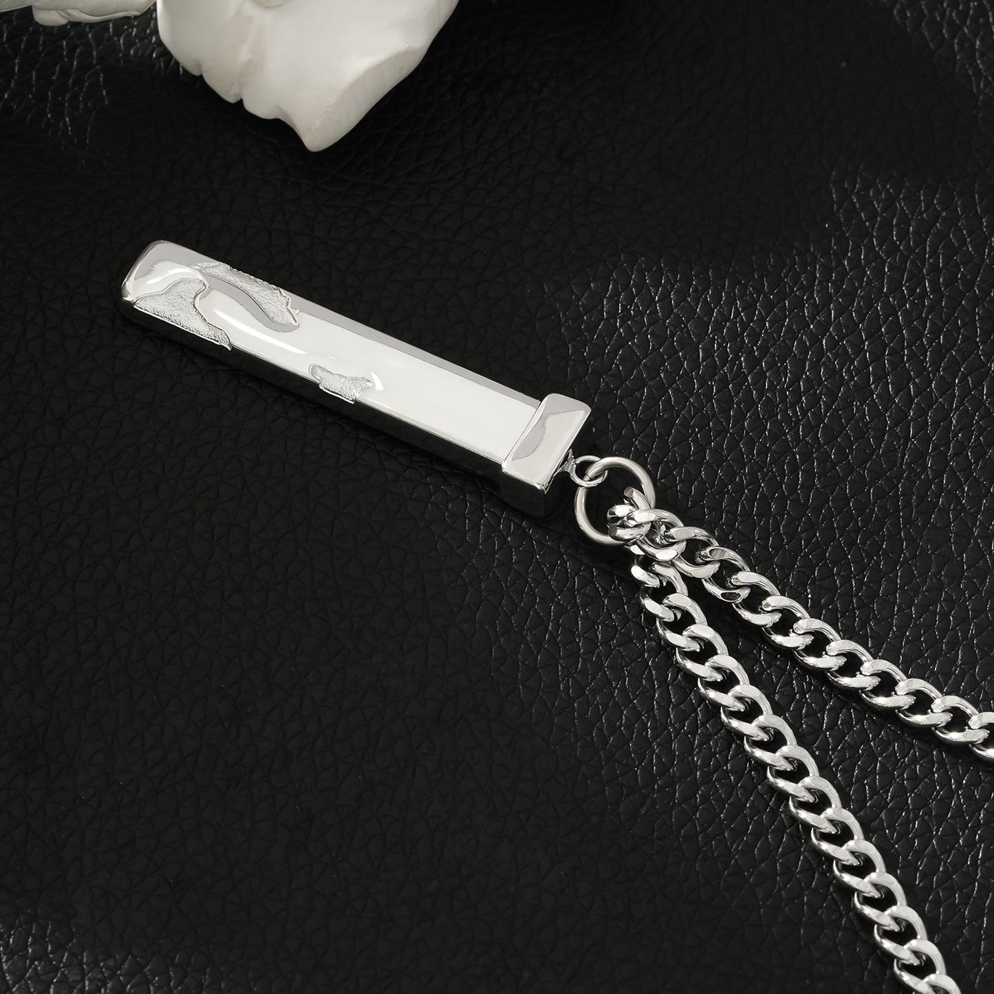 DAKARIA SILVER (White Gold): Chipped Effect Geometric Pendant on a Link Chain For Men & Women - Velora Luxury Fashion