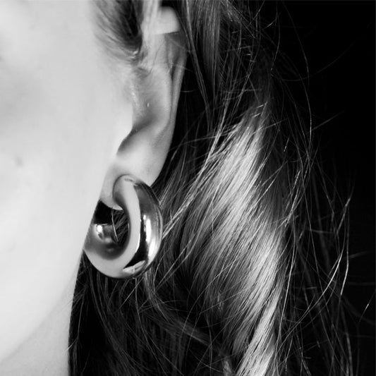 DEMONTE: Hollow Chunky-Look Smooth Surface Tube Hoop Earrings in Silver Toned White Gold - Velora Luxury Fashion