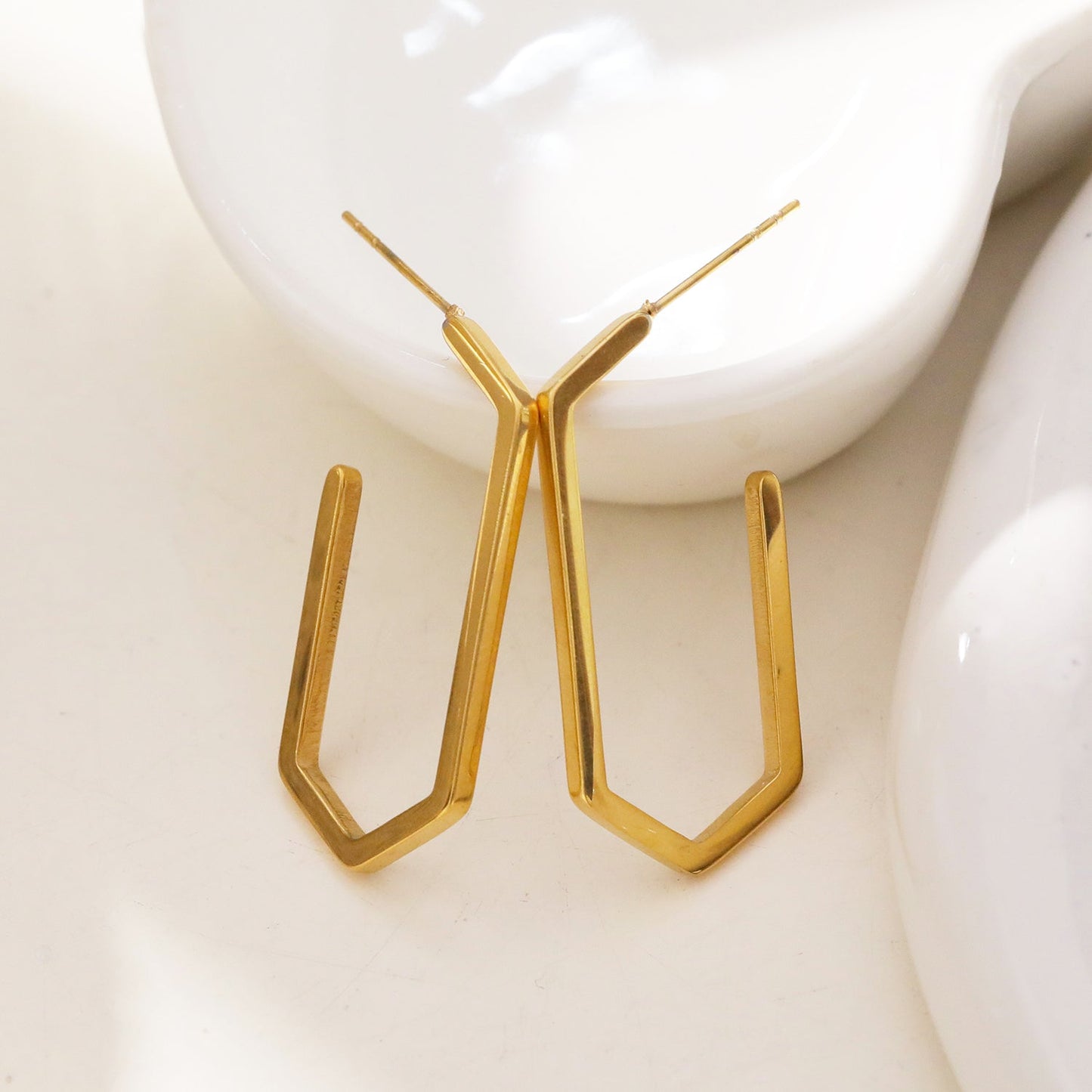 DIMITRA "Geometry Redefined - Rectangle Hoop Earrings with Triangular Flair" - Velora Luxury Fashion
