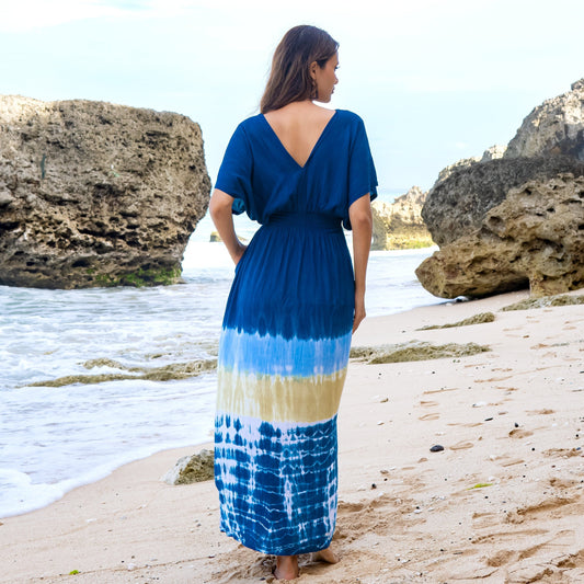 Beach Stripe & Tie Dye Maxi Dress In Navy