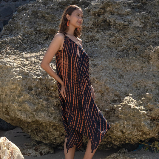 Handkerchief Dress In Orange & Black Tie Dye