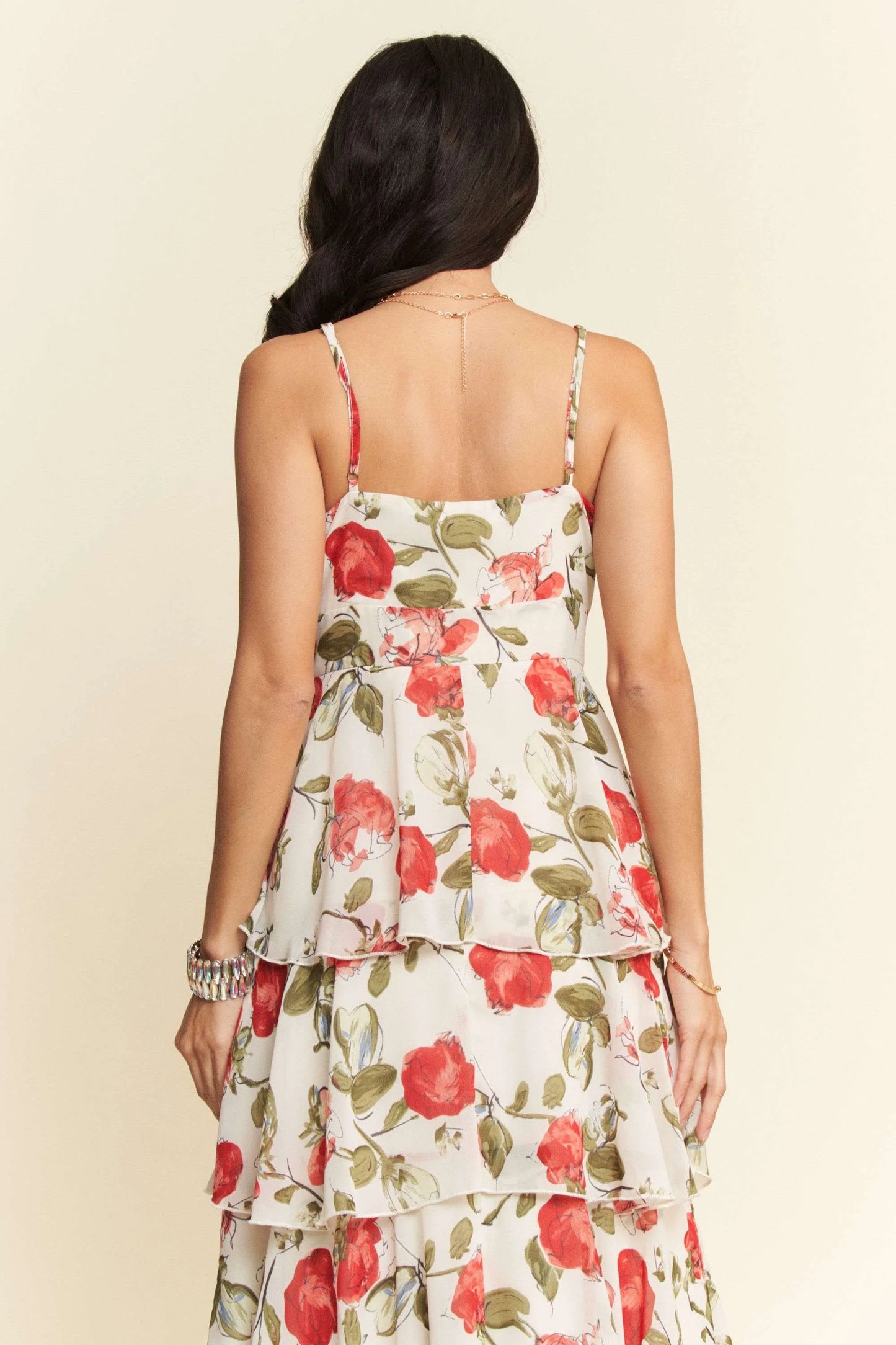 Davi & Dani Contrast Ring Lace Layered Ruffle Maxi Cami Dress - Velora Luxury Fashion