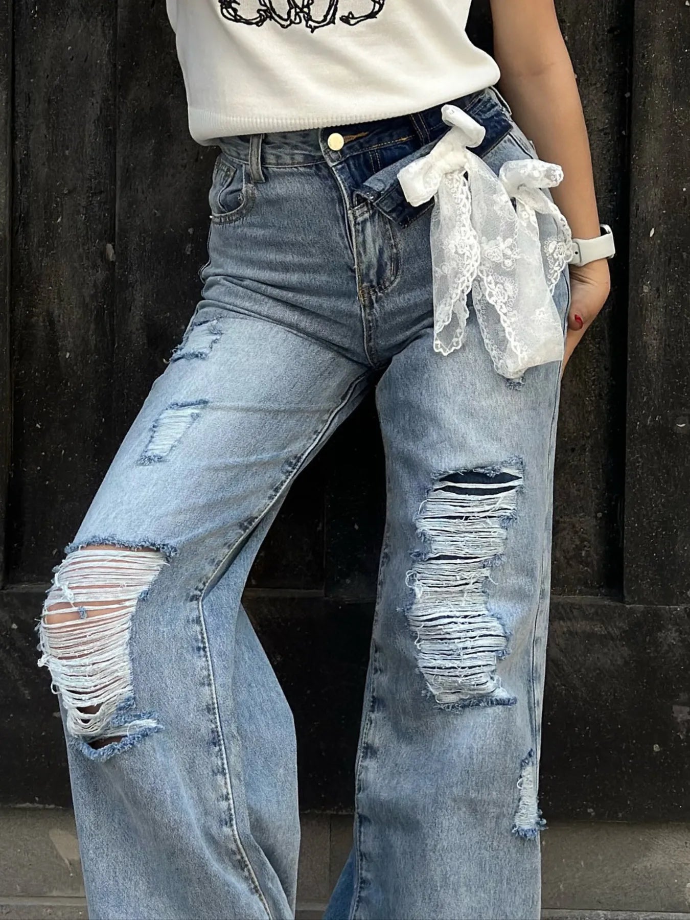Distressed Wide Leg Jeans - Velora Luxury Fashion