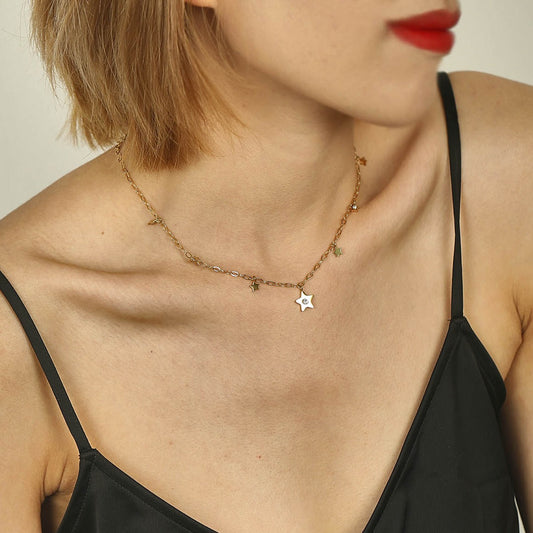 EVELYN Mini Stars & Zirconia Embeded Pendant Necklace - Velora Luxury Fashion
