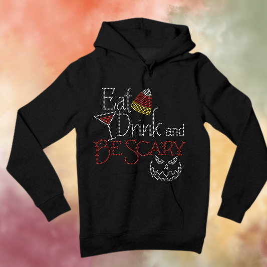 Eat Drink and Be Scary Rhinestone Shirt – Halloween Sparkle Bling Tee | Blingdazzel