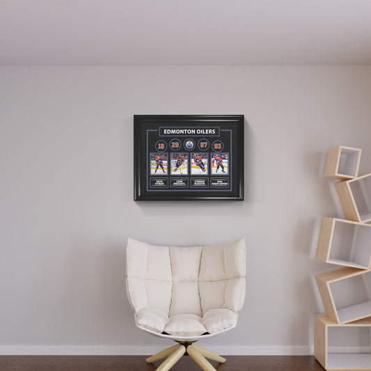 Edmonton Oilers Connor McDavid, Leon Draisaitl, Zach Hyman, Ryan Nugent-Hopkins Framed Print - Velora Luxury Fashion