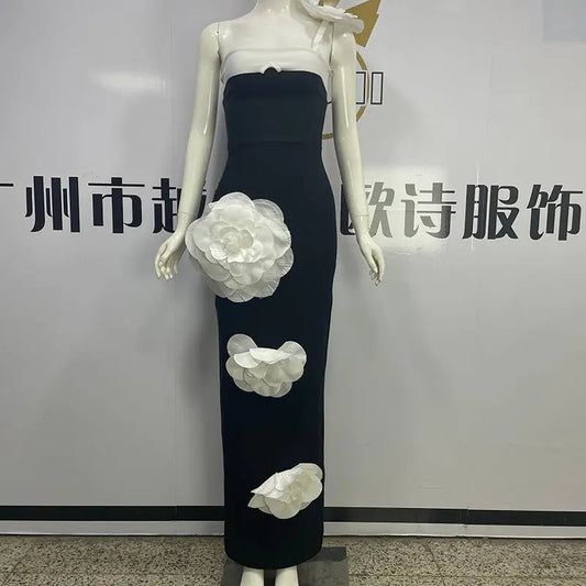 Embroidered Flower Black Long Tube Top Dress Wedding Evening Party Cocktail Dress EX-STOCK Canada