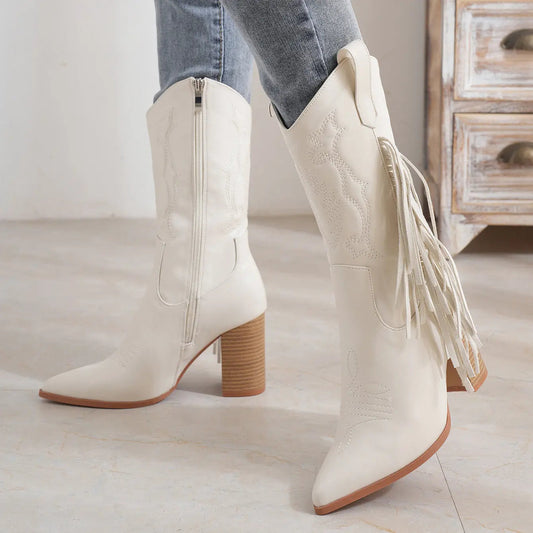Embroidered Tassel White New Western Cowboy Boot EX-STOCK Canada