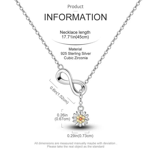 Endless Sunshine Sterling Silver Infinity Necklace With Sunflower - Velora Luxury Fashion
