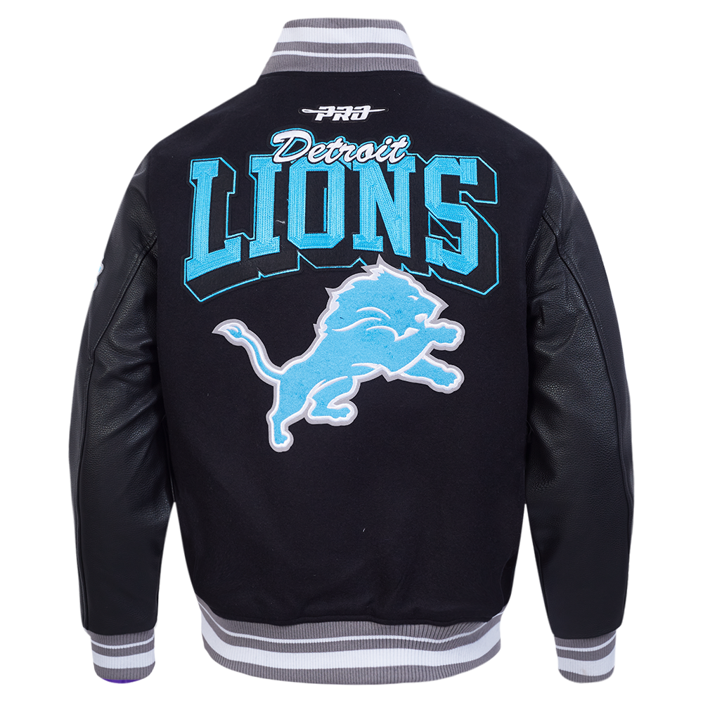 NFL DETROIT LIONS TEAM BADGE MEN'S RIB WOOL VARSITY JACKET FDL6411051-BGY - Velora