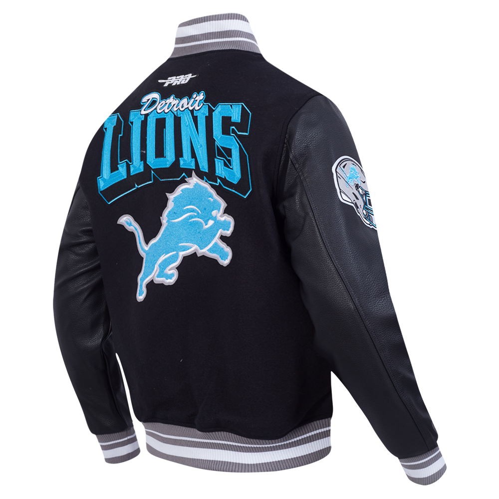 NFL DETROIT LIONS TEAM BADGE MEN'S RIB WOOL VARSITY JACKET FDL6411051-BGY - Velora
