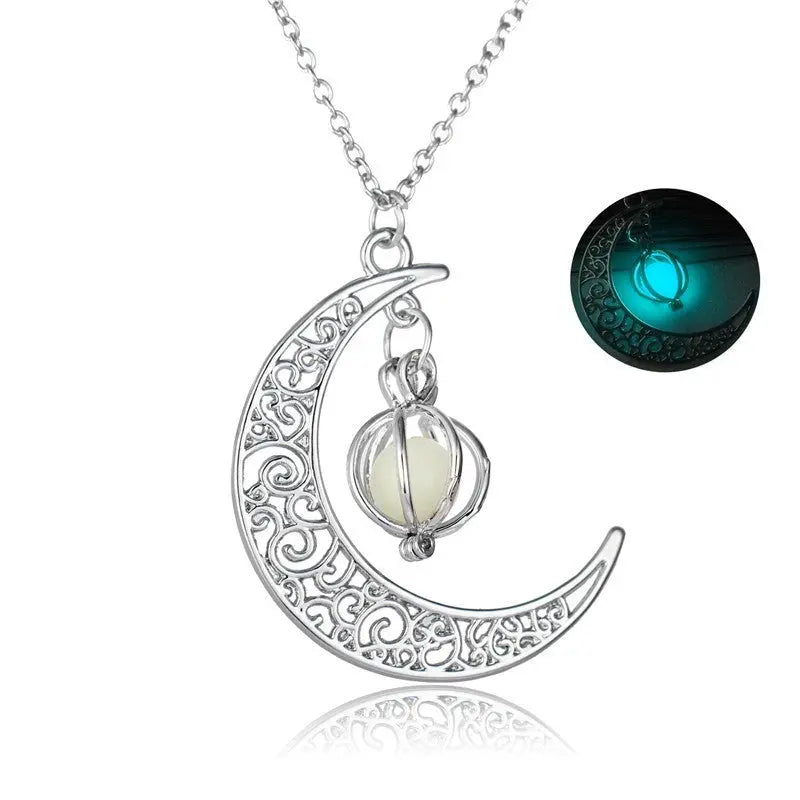 Fashion Moon Natural Glowing Stone Healing Necklace Women Gift Charm Luminous Pendant Necklace Jewelry - Velora