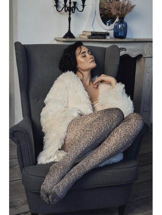 Fiore Herbarium 30 Den – Patterned Tights with Leaf Motif - Velora Luxury Fashion