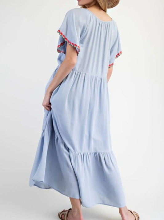 Floral Notched Flutter Sleeve Dress - Velora Luxury Fashion