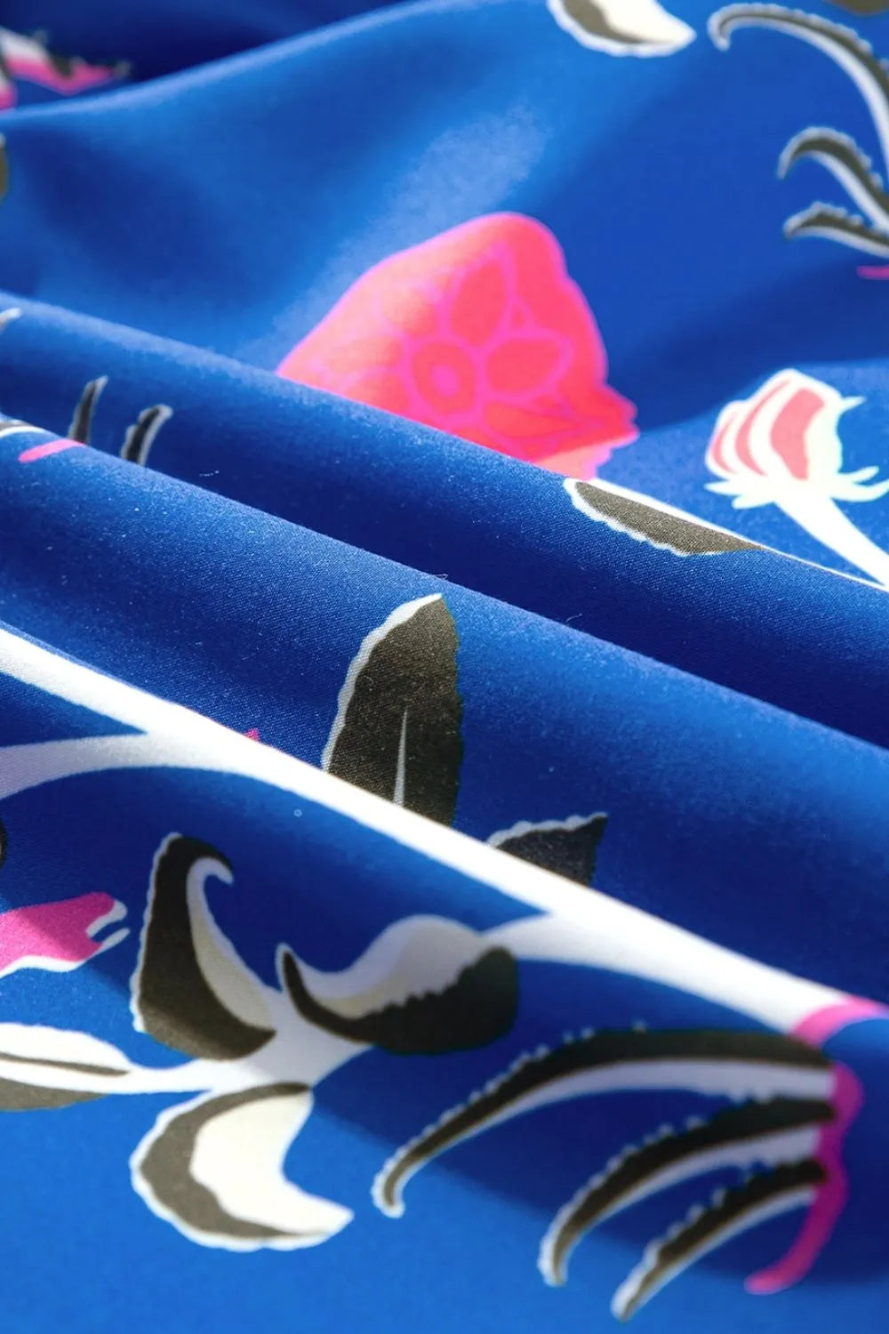 Floral Puff Short Sleeve Notched High Waist Dress - Velora