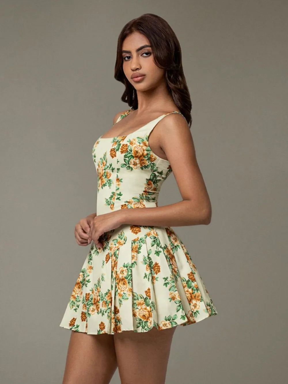 Floral Sleeveless Mini Pleated Dress - Velora Luxury Fashion