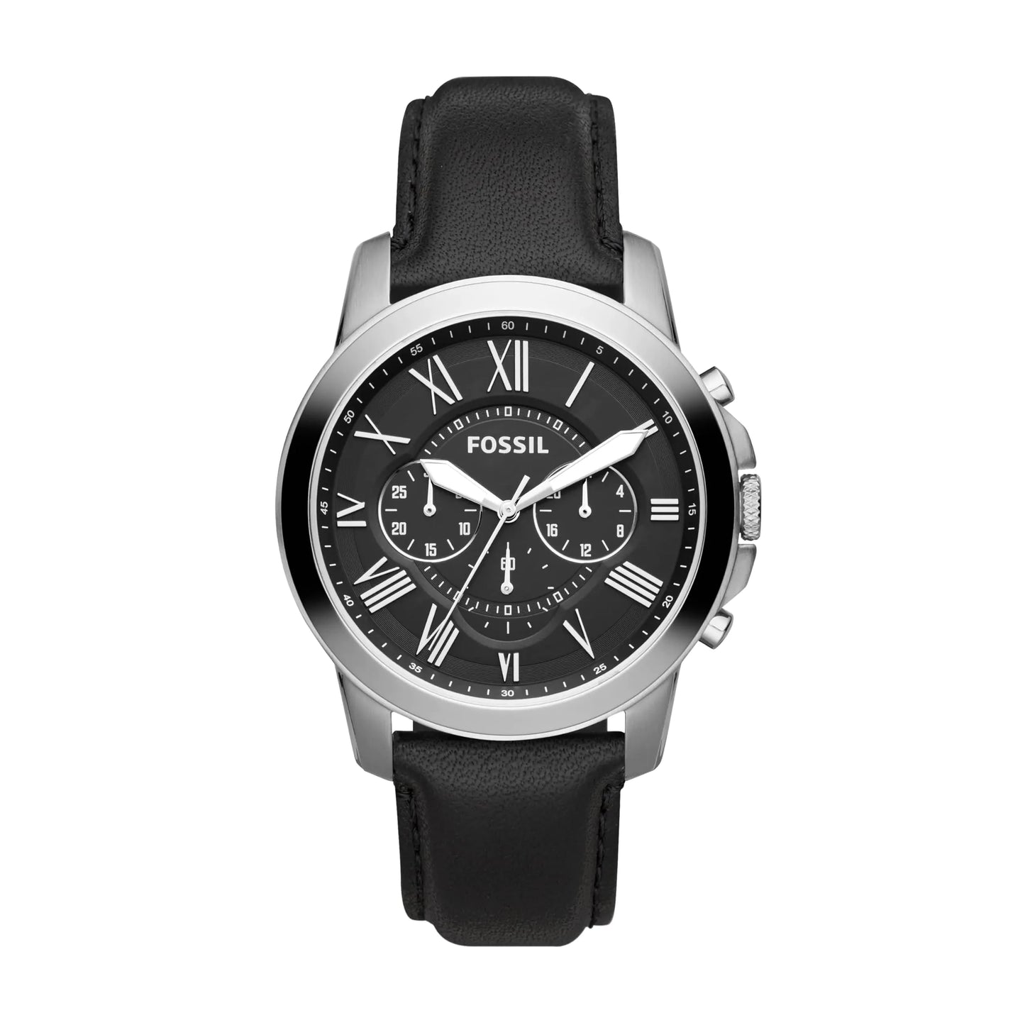 Fossil Mens Grant Quartz Stainless Steel and Leather Chronograph Watch Color: Silver Black (Model: FS4812) - Velora Luxury Fashion