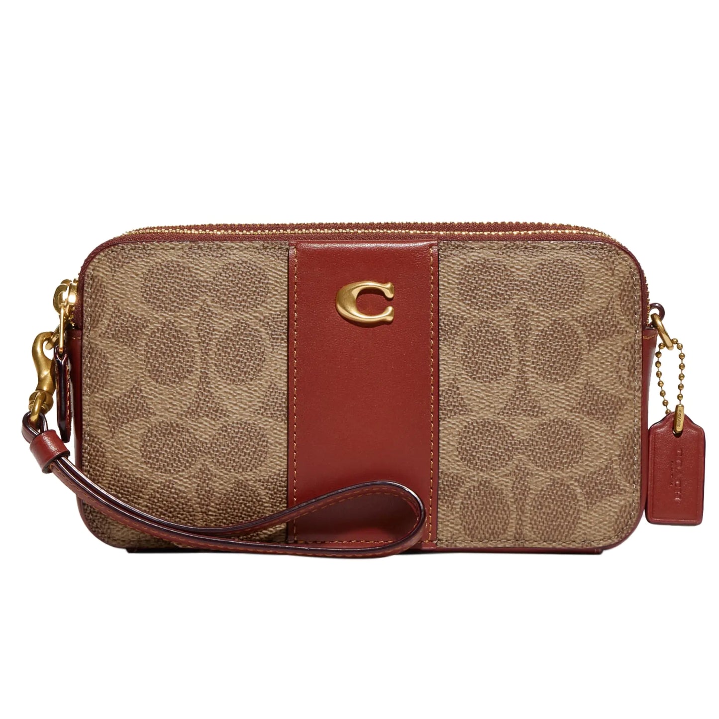 COACH Signature Canvas Color-block Kira Crossbody in Tan Rust