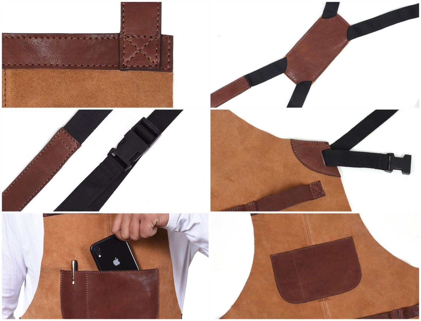 Genuine Leather Suede Apron - Saddle Brown - Velora Luxury Fashion