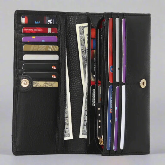 Genuine Leather Wallet with Studded Accent - Velora Luxury Fashion